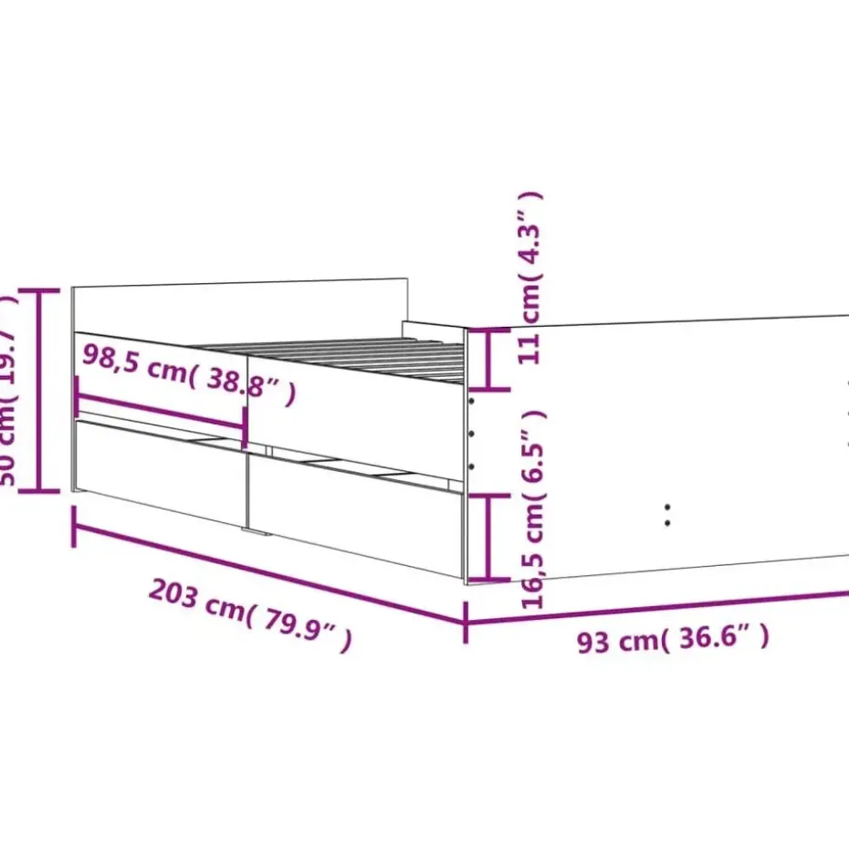 vidaXL - Eenpersoonsbed met lades - Zwart - 90x200 cm