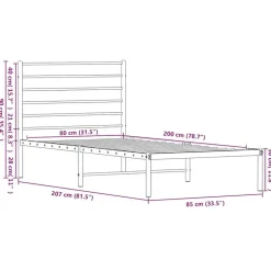 vidaXL - Eenspersoonsbed met hoofdbord - Zwart - Metaal - 80x200 cm