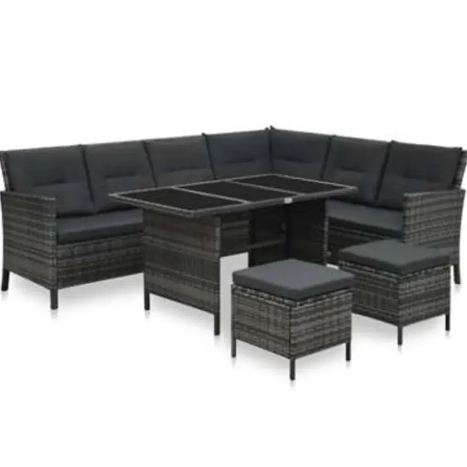 vidaXL - Eethoek - Grijs - Poly rattan