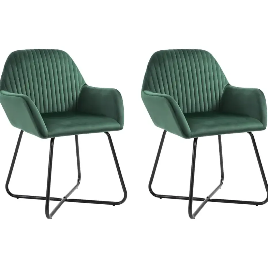 vidaXL - Eetkamerstoel - Groen - Stof - 2 stuks