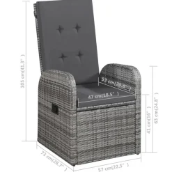 vidaXL - Grijs Tuinset - 6 verstelbaar stoelen en 150x90 cm tafel - Poly rattan