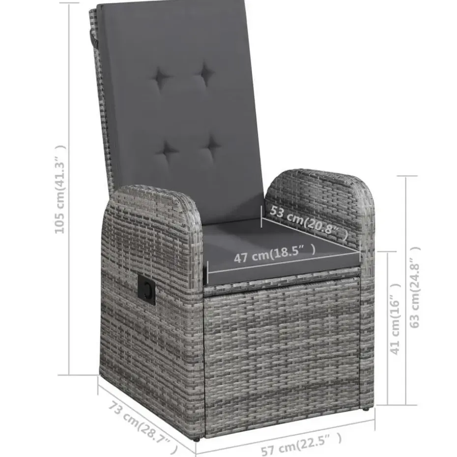 vidaXL - Grijs Tuinset - 4 verstelbaar stoelen en 85x85 cm tafel - Poly rattan