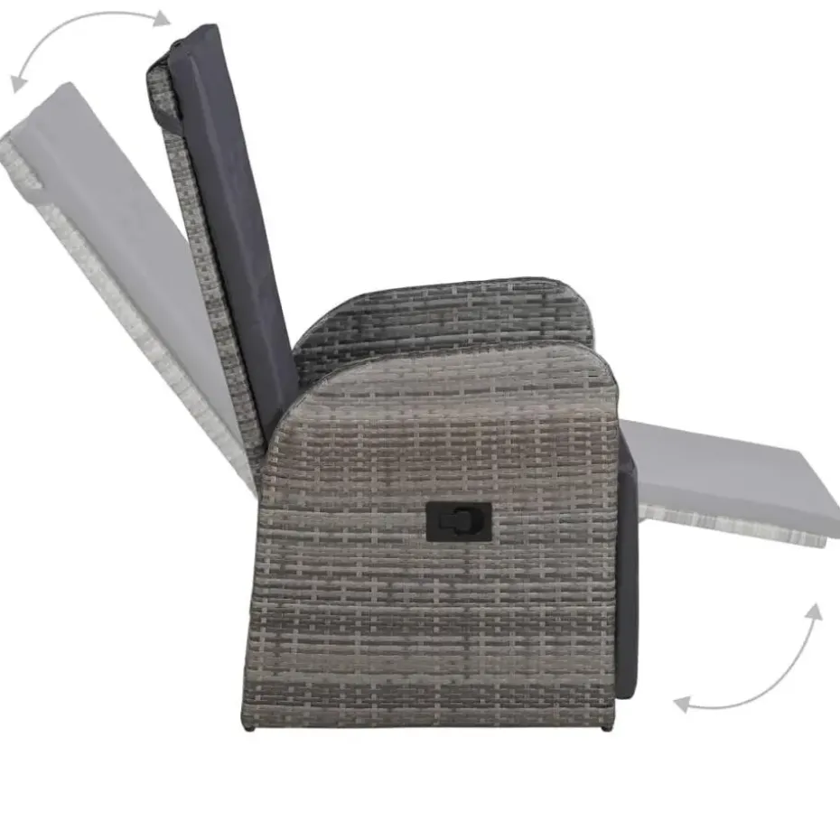 vidaXL - Grijs Tuinset - 4 verstelbaar stoelen en 85x85 cm tafel - Poly rattan