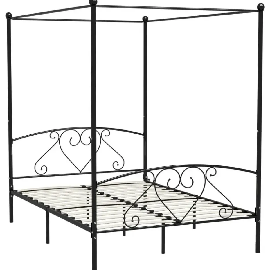 vidaXL - Hemelbed met hoofdbord - Zwart - Metaal - 160x200 cm