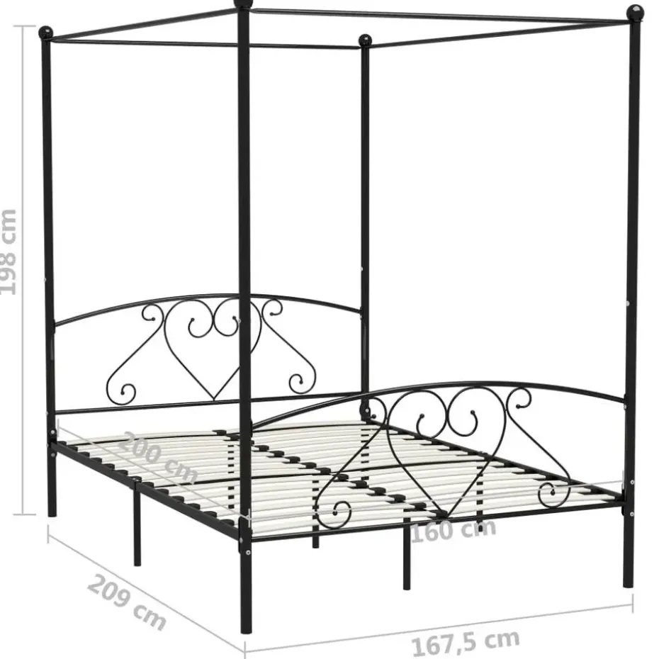 vidaXL - Hemelbed met hoofdbord - Zwart - Metaal - 160x200 cm