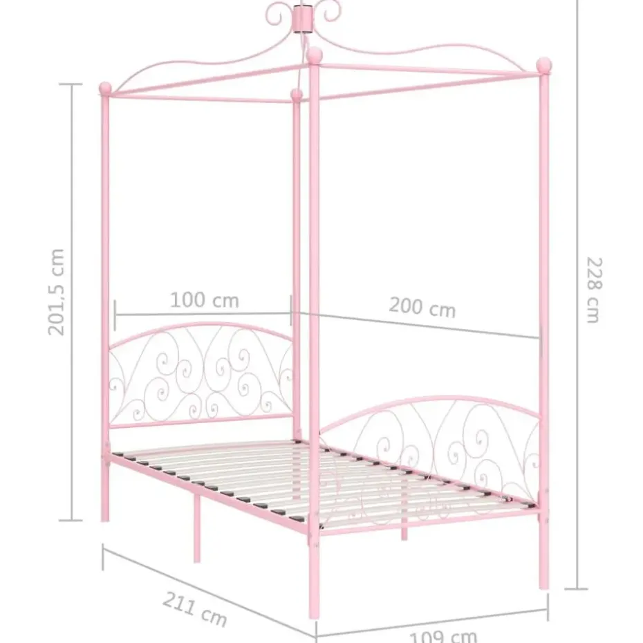vidaXL - Hemelbed met verfijnd ontwerp - Roze - Metaal - 100x200 cm