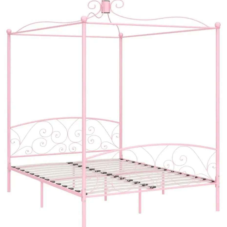 vidaXL - Hemelbed met verfijnd ontwerp - Roze - Metaal - 160x200 cm