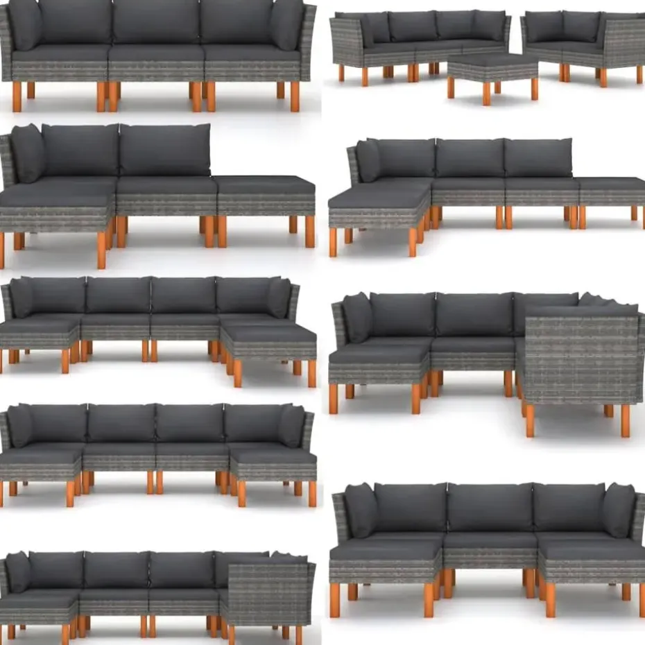 vidaXL - Hoekbank - Grijs - Poly rattan en massief eucalyptushout