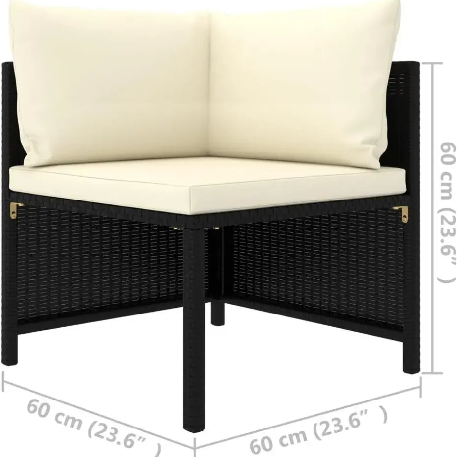 vidaXL - Hoekbank sectioneel - Zwart - Poly rattan - Met kussens