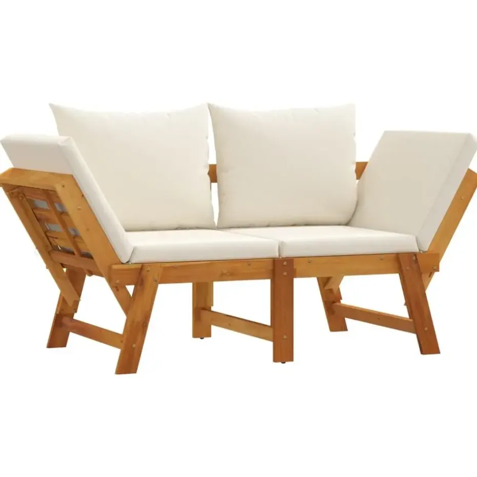 vidaXL - 2-in-1 Loungebank met crème kussens - Massief acaciahout - 205x74x66 cm