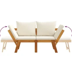 vidaXL - 2-in-1 Loungebank met crème kussens - Massief acaciahout - 205x74x66 cm