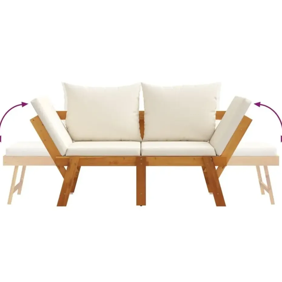 vidaXL - 2-in-1 Loungebank met crème kussens - Massief acaciahout - 205x74x66 cm
