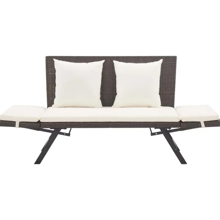 vidaXL - 2-in-1 Tuinbankje met kussens - Bruin - Poly rattan - 176x70x80 cm