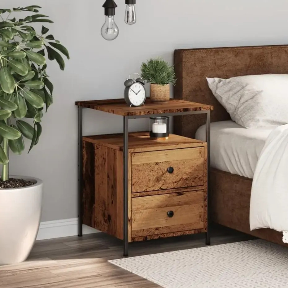 vidaXL - Industrieel Nachtkastjes met 2 lades - Oud hout - 44x45x60 cm - 2 st