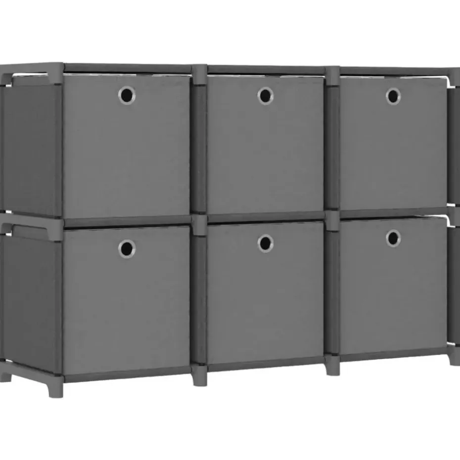 vidaXL - Kast met 6 vakken en grijs stof boxen - Grijs - 103x30x72.5 cm