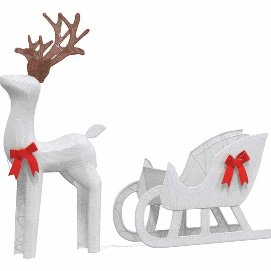 vidaXL - Kerstdecoratie rendier en slee met LED's - Koudwit - Stof en metaal