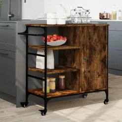 vidaXL - Keukentrolley - Bruin - Bewerkt hout