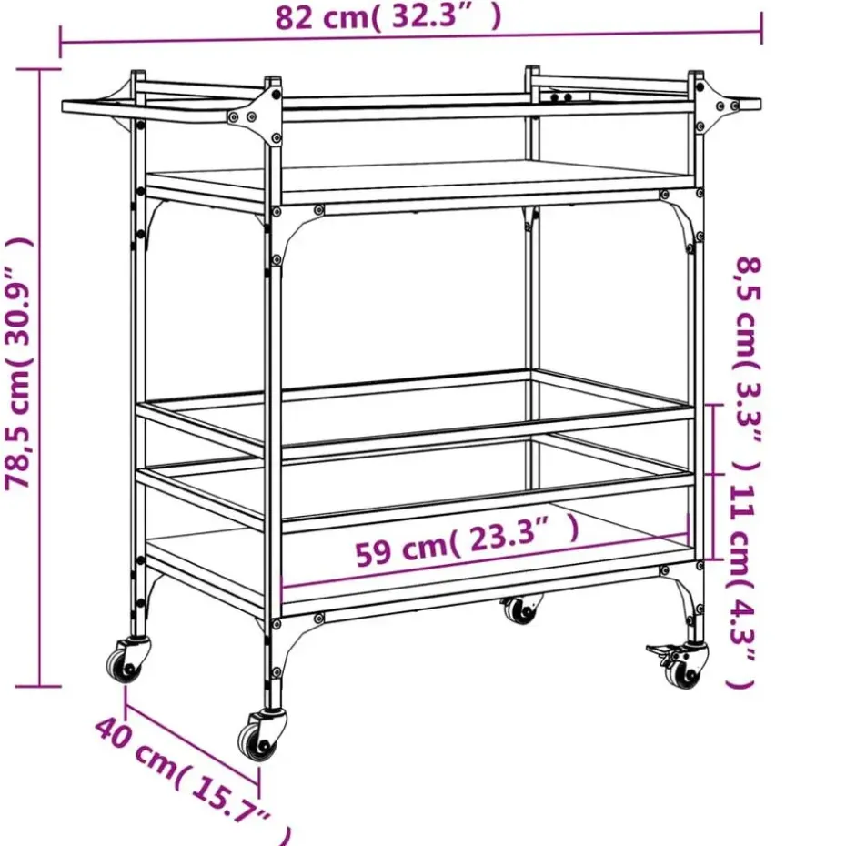 vidaXL - Keukentrolley - Zwart - Bewerkt hout