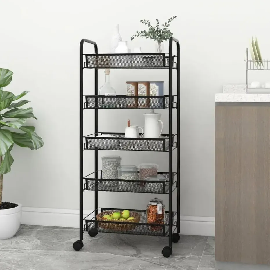 vidaXL - Keukentrolley - Zwart - IJzer - 46 x 26 x 105 cm