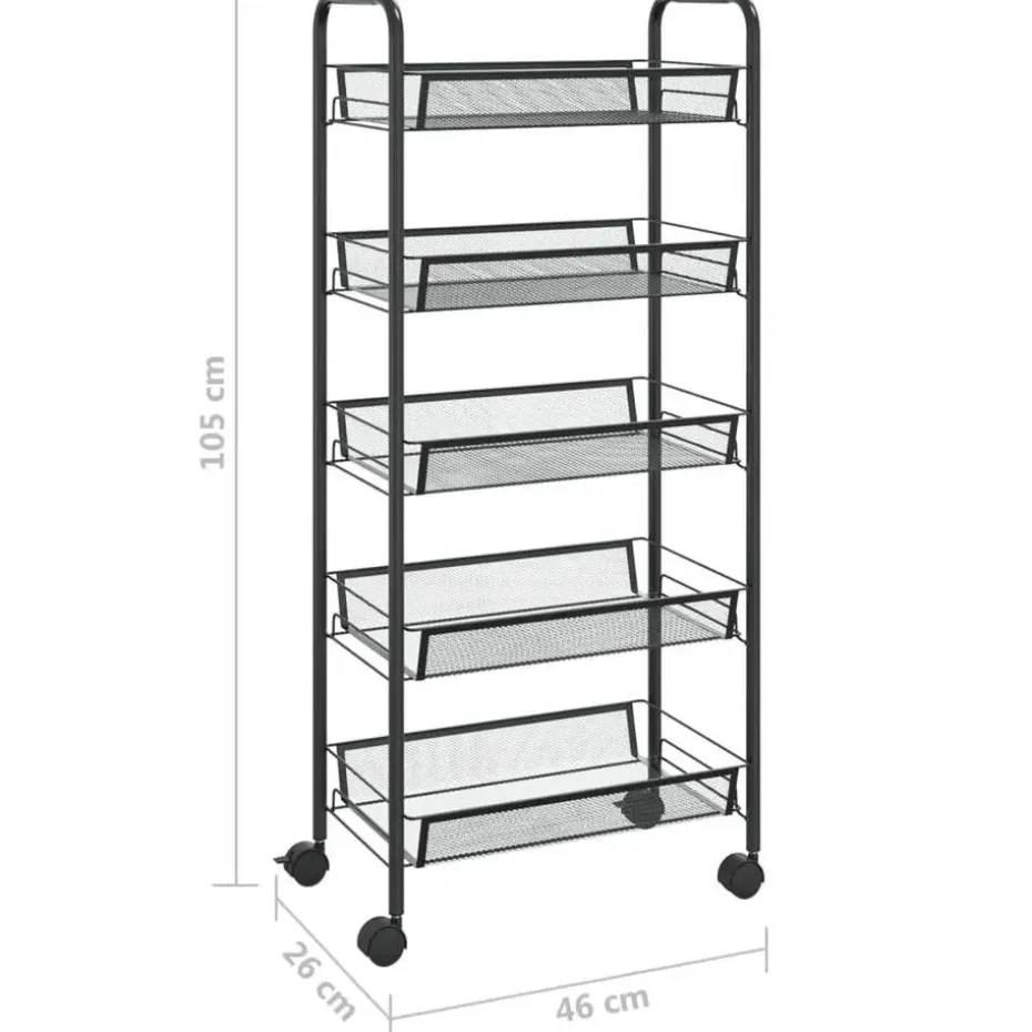 vidaXL - Keukentrolley - Zwart - IJzer - 46 x 26 x 105 cm