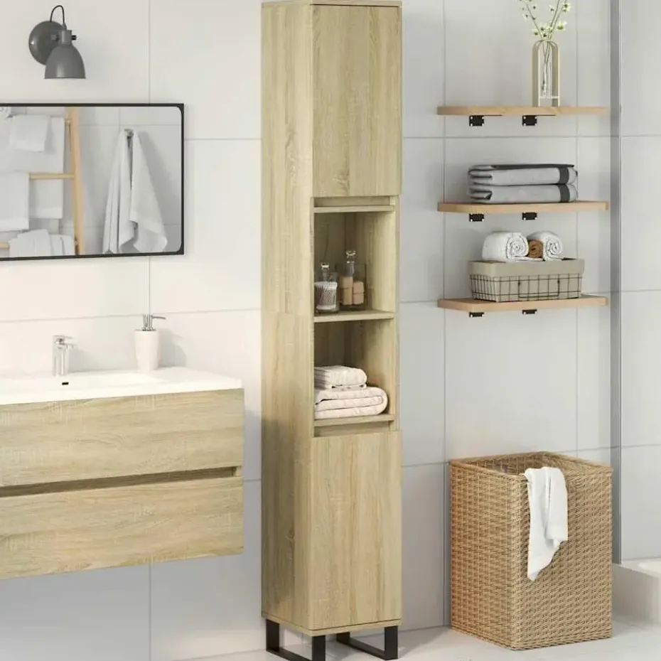 vidaXL - Kolomkast met 2 deuren 2 vakken - Sonoma eiken - Hout - 30x30x190 cm