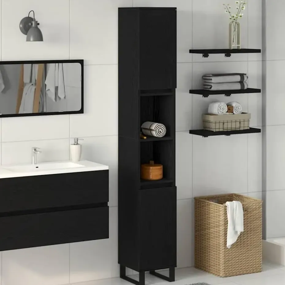 vidaXL - Kolomkast met 2 deuren 2 vakken - Zwart eiken - Hout - 30x30x190 cm
