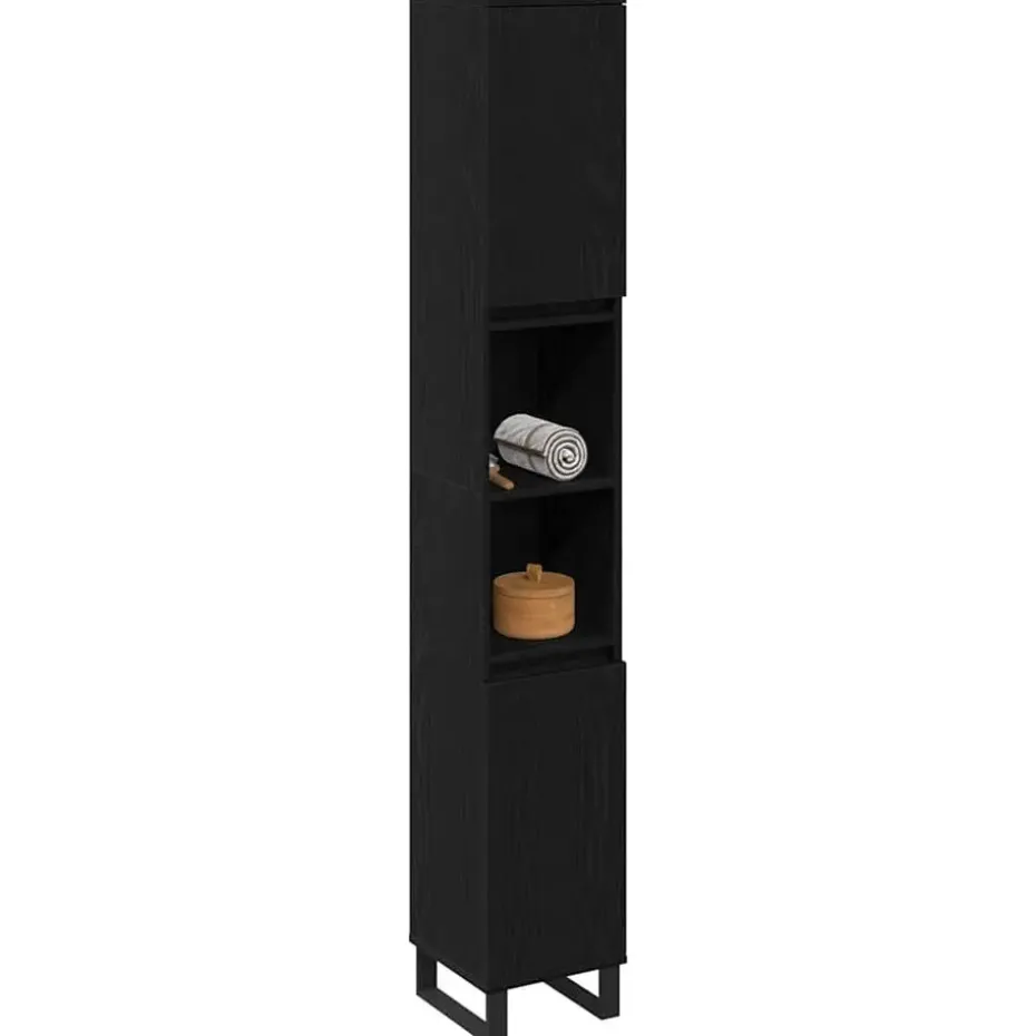 vidaXL - Kolomkast met 2 deuren 2 vakken - Zwart eiken - Hout - 30x30x190 cm