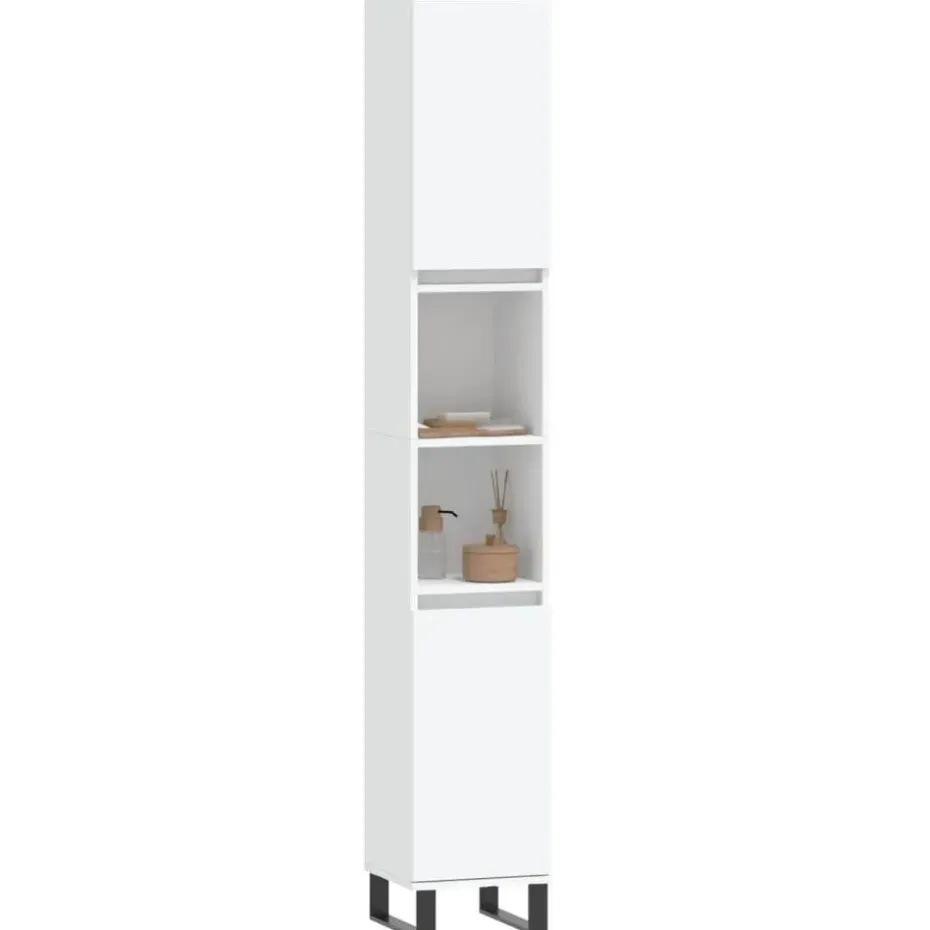 vidaXL - Kolomkast met 2 deuren 2 vakken - Wit - Hout en ijzer - 30x30x190 cm