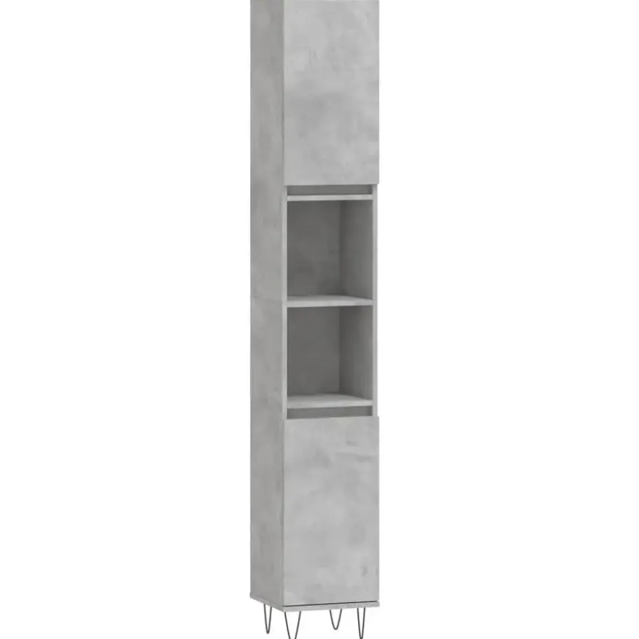 vidaXL - Kolomkast met 2 deuren - Betongrijs - Hout en ijzer - 30x30x190 cm