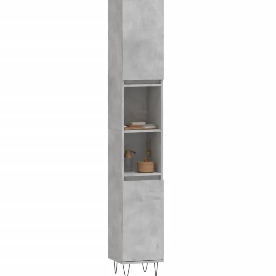vidaXL - Kolomkast met 2 deuren - Betongrijs - Hout en ijzer - 30x30x190 cm