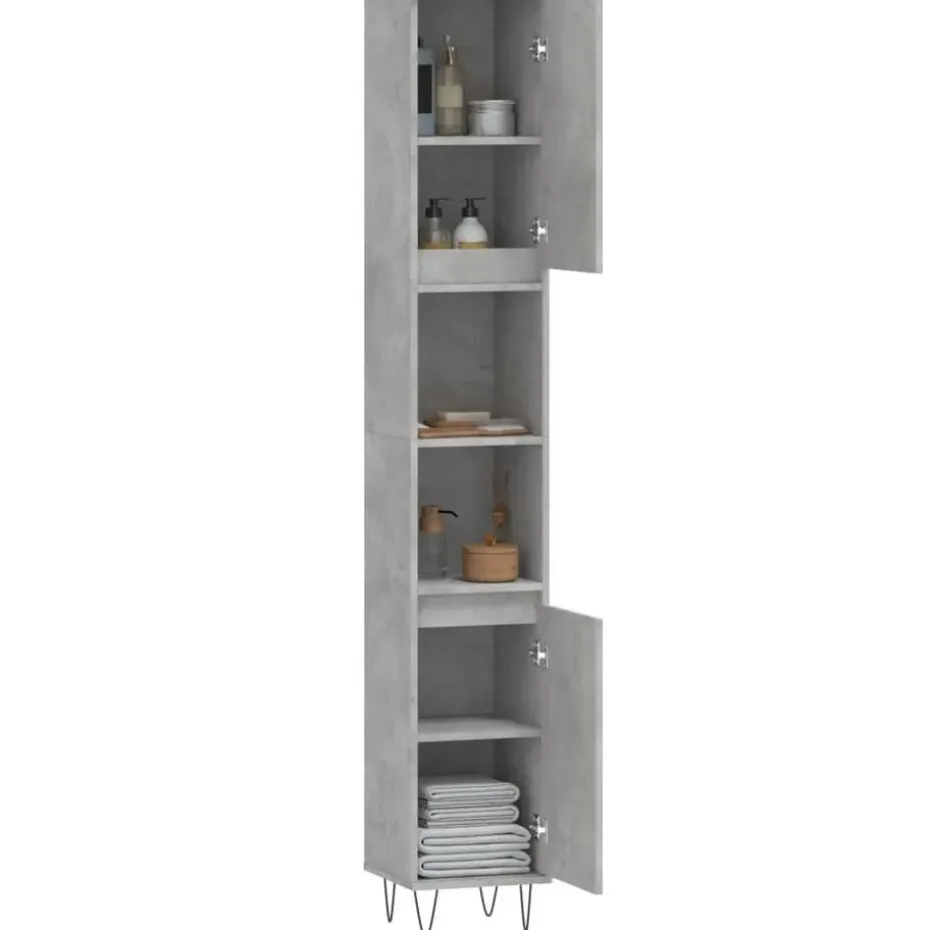 vidaXL - Kolomkast met 2 deuren - Betongrijs - Hout en ijzer - 30x30x190 cm