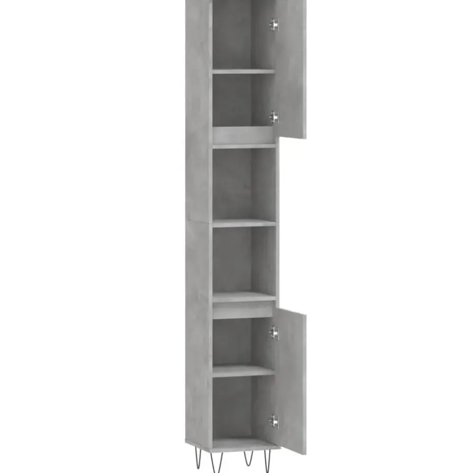 vidaXL - Kolomkast met 2 deuren - Betongrijs - Hout en ijzer - 30x30x190 cm