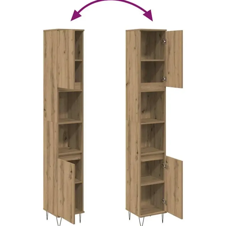 vidaXL - Kolomkast met 2 deuren 2 vakken - Artisan eiken - Hout - 30x30x190 cm