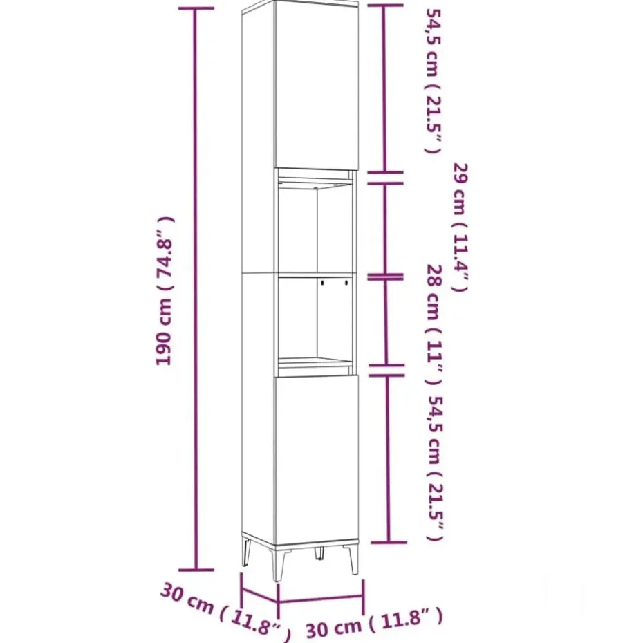 vidaXL - Kolomkast met 2 deuren 2 vakken - Zwart - Bewerkt hout - 30x30x190 cm