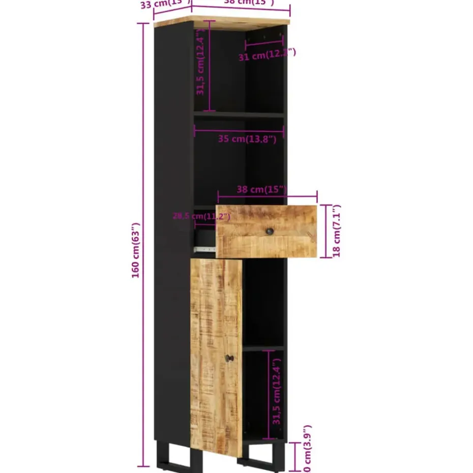 vidaXL - Kolomkast met 1 lade 1 deur 2 vakken - Lichtbruin - Hout - 38x33x160 cm
