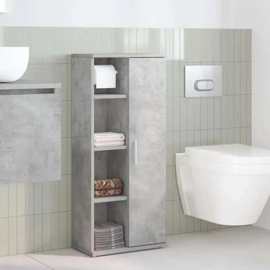 vidaXL - Kolomkast met rolhouder - Betongrijs - Bewerkt hout - 39x22x90 cm
