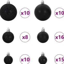 vidaXL - Kunstkerstboom met zwarte ballen 180 cm - Groen en wit - PVC en hout