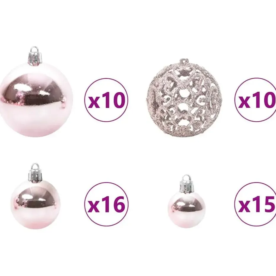 vidaXL - Kunstkerstboom met roze ballen 180 cm - Groen en wit - PVC en hout