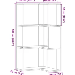 vidaXL - 3-laags Hoekboekenkast - Wit - Bewerkt hout - 50x50x102 cm