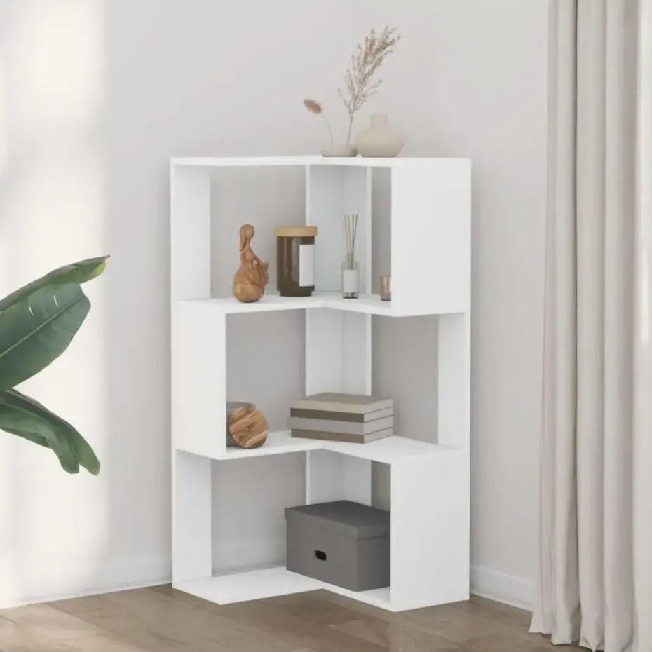 vidaXL - 3-laags Hoekboekenkast - Wit - Bewerkt hout - 50x50x102 cm
