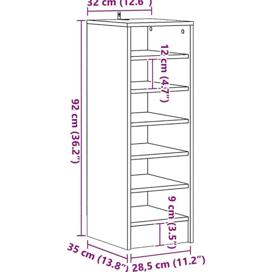 vidaXL - 6-laags Schoenenkast 6 paar - Oud hout - 35x35x92 cm