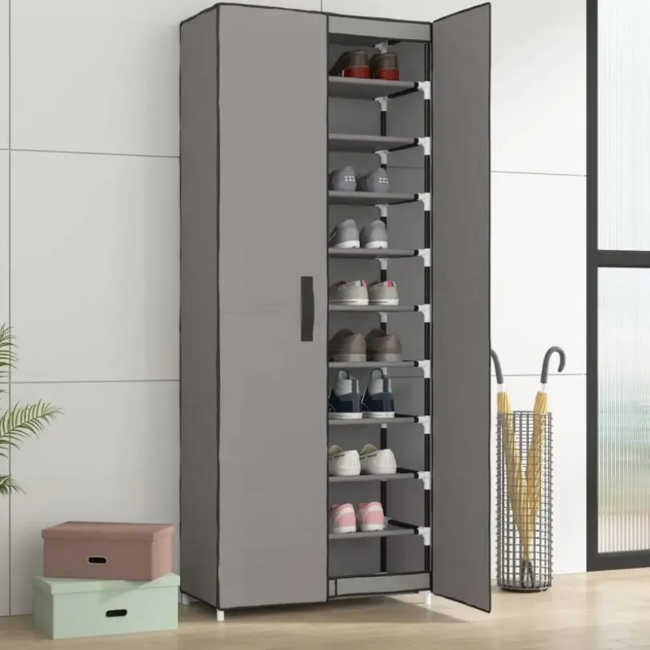 vidaXL - 10-lagen Schoenenkast met 2 deuren - Grijs - Stof - 60x30x166 cm