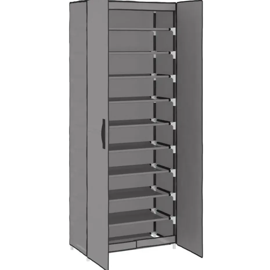 vidaXL - 10-lagen Schoenenkast met 2 deuren - Grijs - Stof - 60x30x166 cm