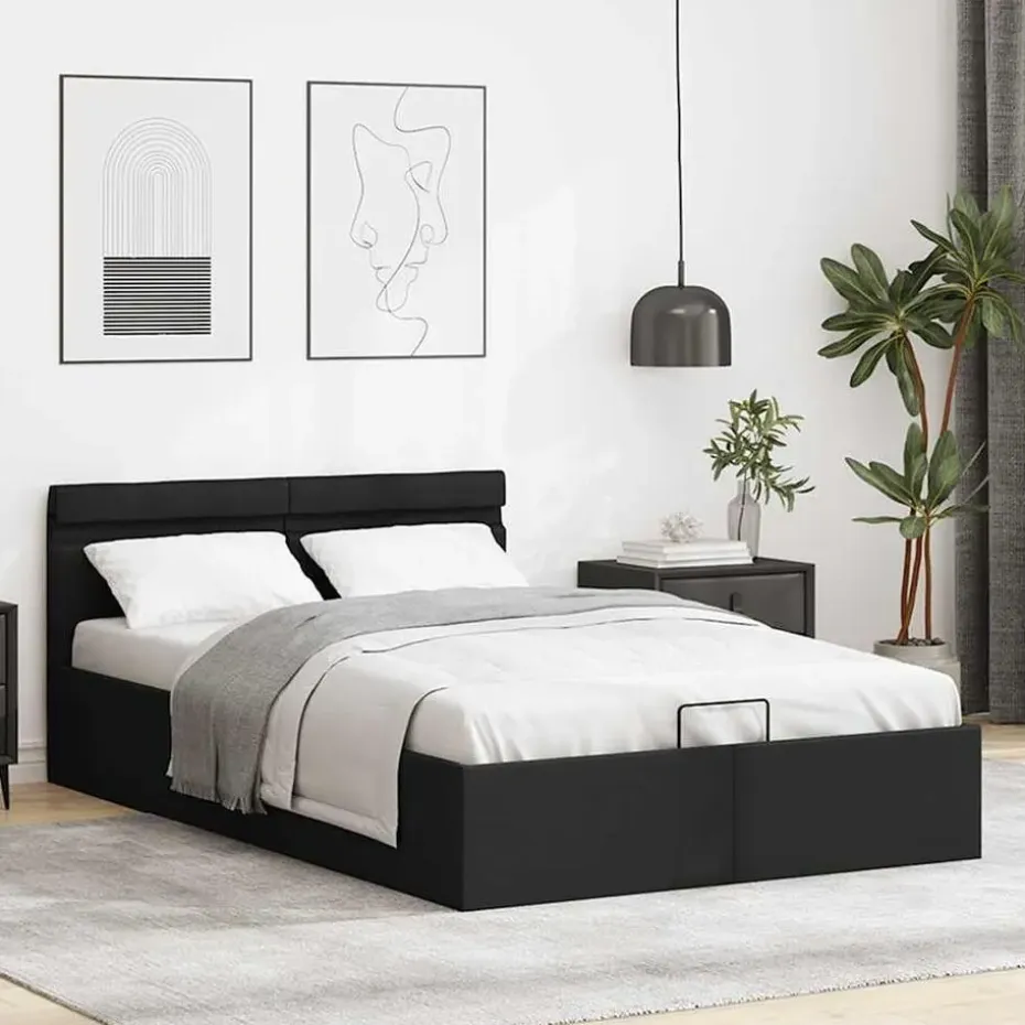vidaXL - LED Bed frame met opbergruimte - Zwart - Kunstleer - 140x200 cm
