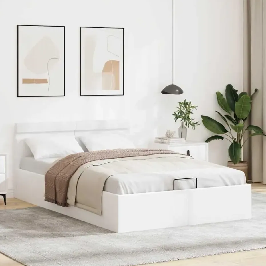 vidaXL - LED bed met opbergruimte - Hydraulisch - Wit - Kunstleer - 120x200 cm