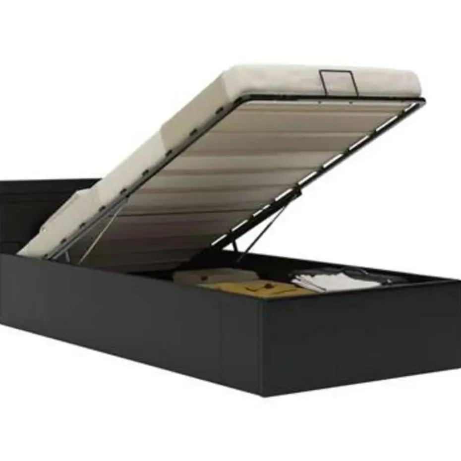 vidaXL - LED bed met opbergruimte - Hydraulisch - Zwart - Kunstleer - 90x200 cm