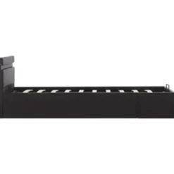 vidaXL - LED bed met opbergruimte - Hydraulisch - Zwart - Kunstleer - 90x200 cm