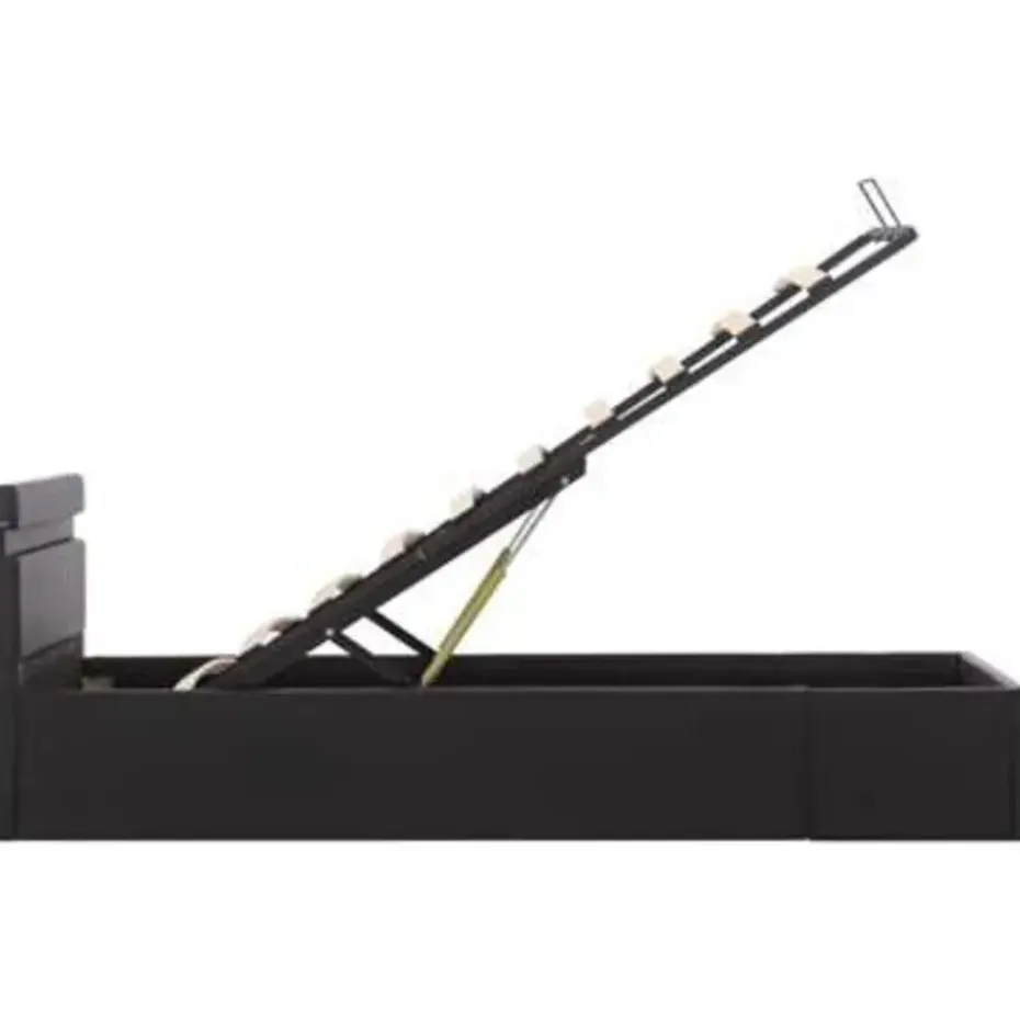 vidaXL - LED bed met opbergruimte - Hydraulisch - Zwart - Kunstleer - 90x200 cm