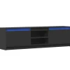 vidaXL - LED TV-meubel met 4 deuren en 2 vakken - Zwart - Hout - 180x34x50 cm