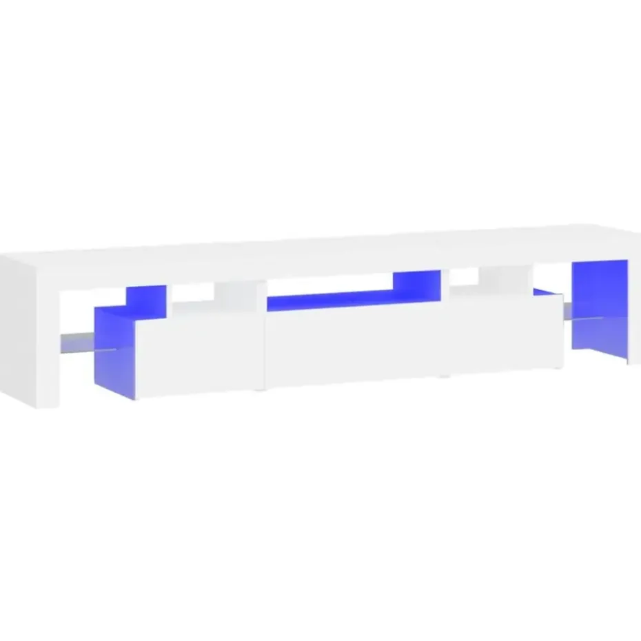 vidaXL - LED TV-meubel met 3 deuren en glas legplanken - Wit - 200x36.5x40 cm
